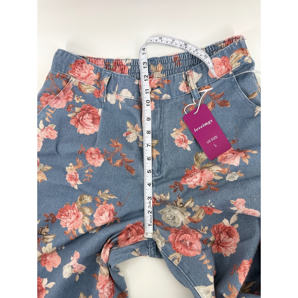 Loveimgs Women Blue Floral Denim Wide Leg Pants High Rise NWT Size Large - Picture 8 of 10